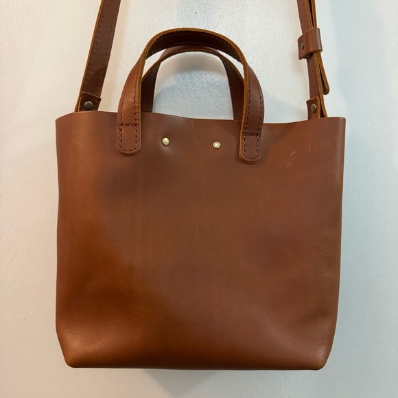 Portland Leather Mini Crossbody Tote Bag Purse, Honey - Picture 5 of 8